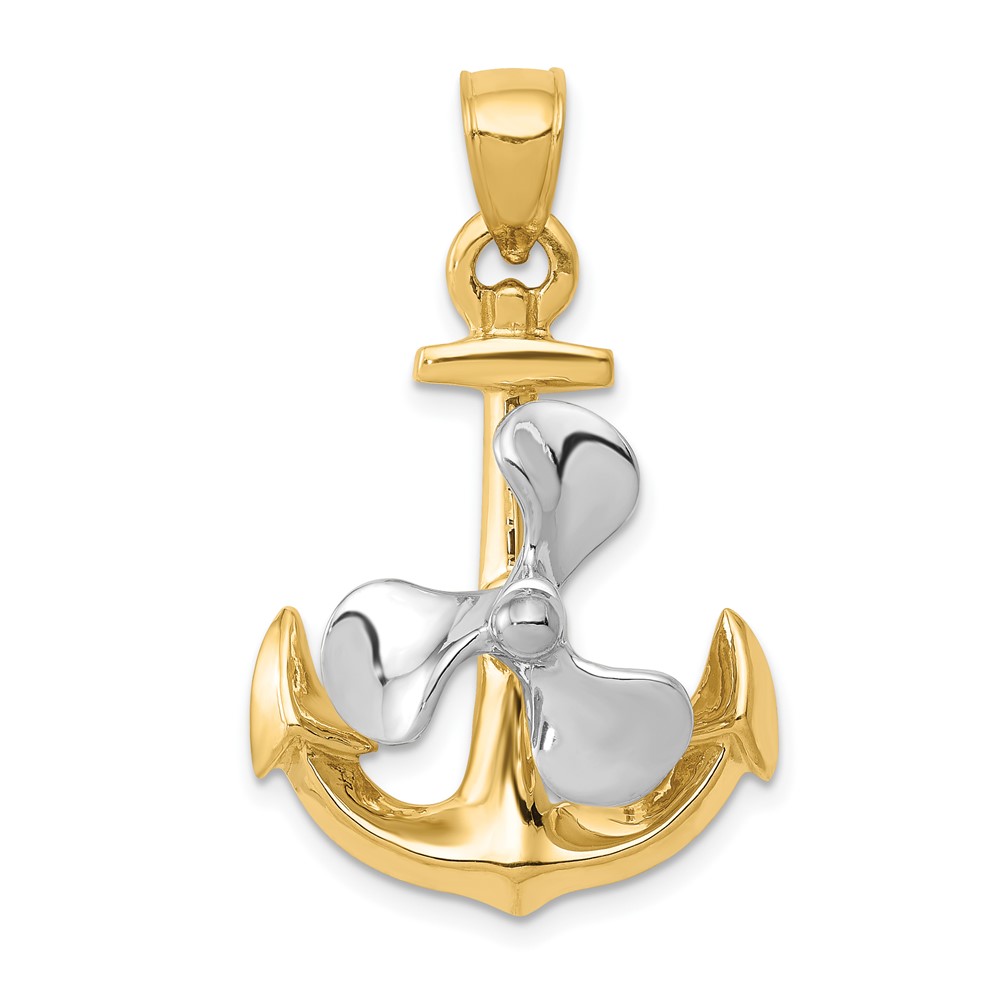 10K1891.jpg 10k Two-tone 3-D Anchor w/Moveable Propeller Pendant - Image 1