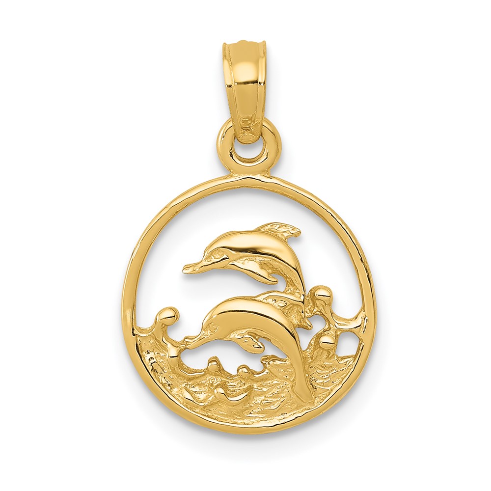 10K3018.jpg 10K Double Dolphin Circle Pendant - Image 1