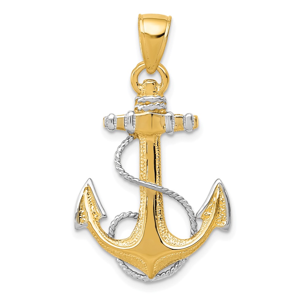 10K3081.jpg 10k YG W/ Rhodium Anchor w/Rope Pendant - Image 1