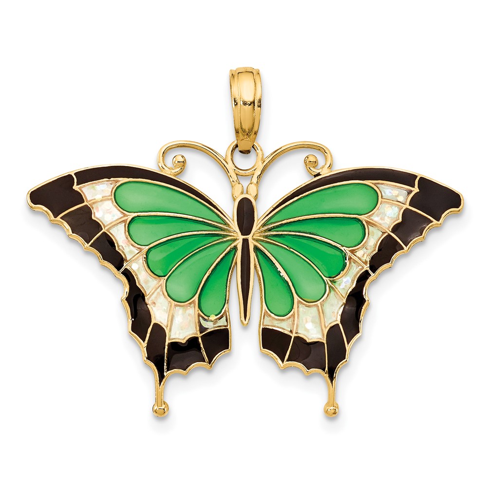 10K4231.jpg 10K Green Enameled Butterly Pendant - Image 1