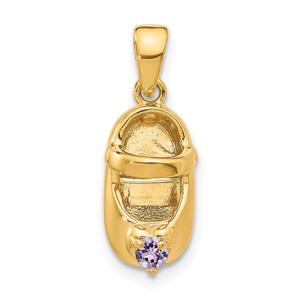 10K4652JUN.jpg 10K 3-D June Synthetic Stone Engraveable Baby Shoe Charm - Image 1