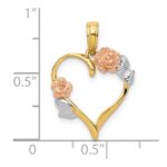 10K Two-Tone w/White Rhodium Polished Flower Heart Pendant - Image 4