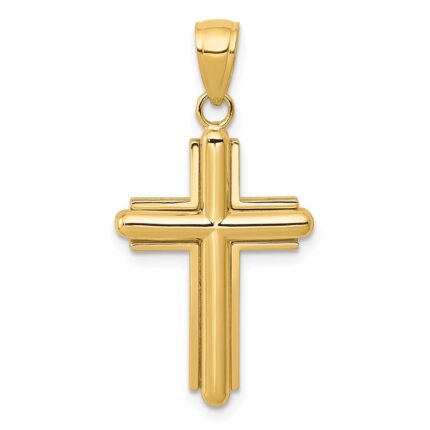 10K Gold Polished Beveled Stick Cross W/Frame Pendant