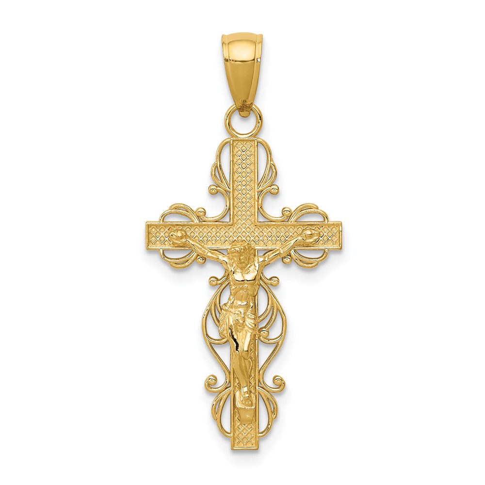 10K5567.jpg 10K Gold Polished Crucifix w/lace Trim Pendant - Image 1
