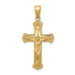 10K Gold Polished Textured Crucifix Pendant