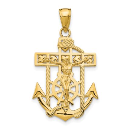 10K Gold Polished & Textured Mini Mariners Crucifix Pendant