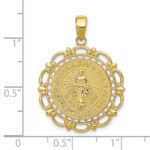 10K Polished Miraculous Medal With Scallop Frame Pendant - Image 3