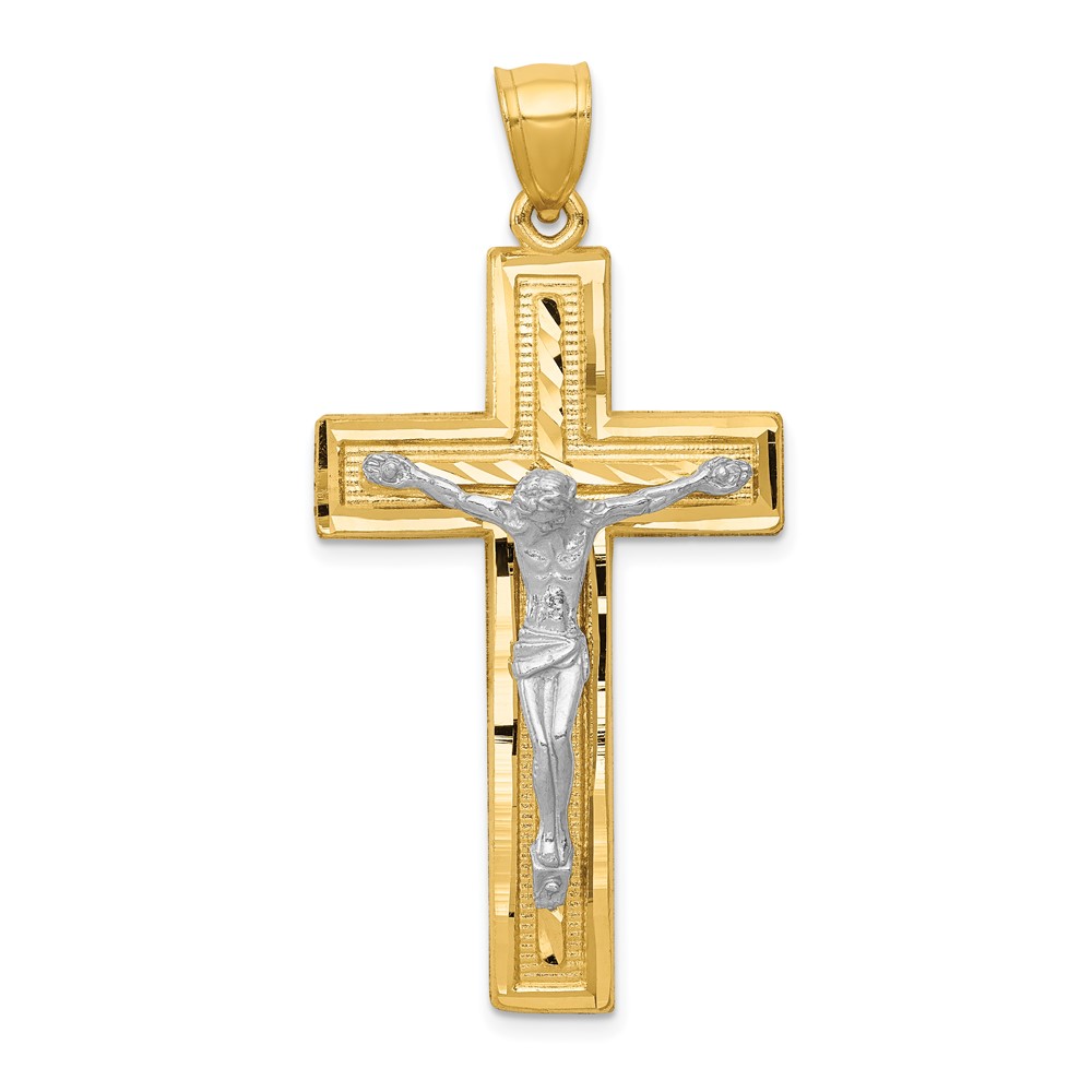 10K6314.jpg 10k Two-tone Diamond-cut Latin Crucifix Pendant - Image 1