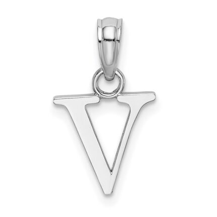 10K White Gold Polished V Block Initial Charm