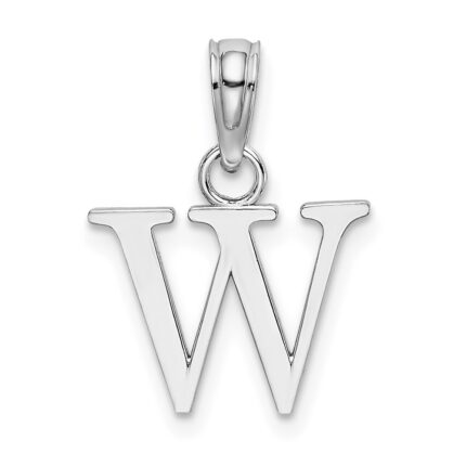 10K White Gold Polished W Block Initial Charm