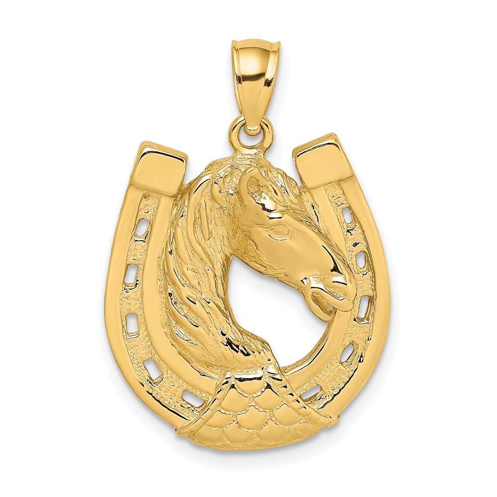 10K6506.jpg 10K Polished and Engraved Horse Head In Shoe Charm - Image 1