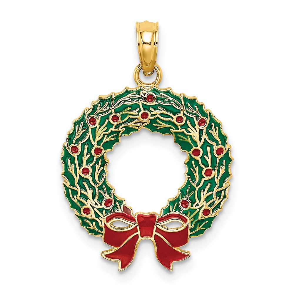 10K6991.jpg 10K Enamel Christmas Wreath Charm - Image 1