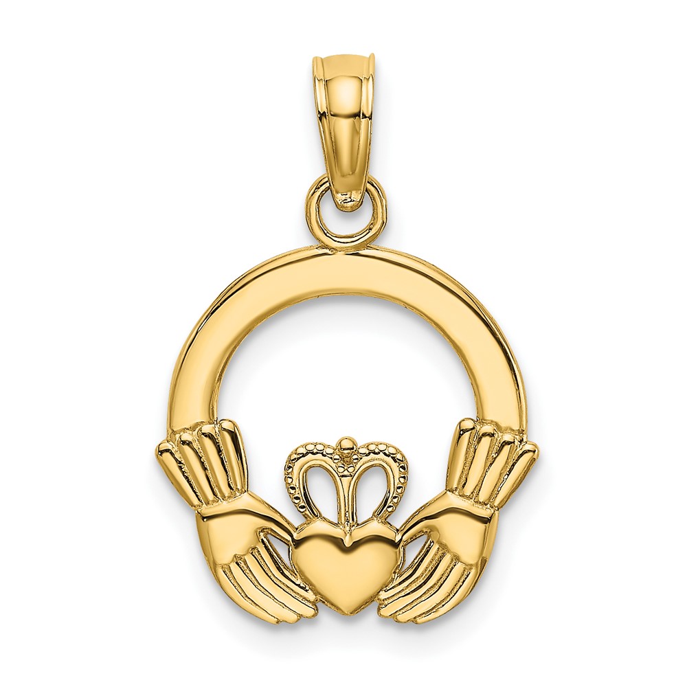 10K7237.jpg 10K Polished Textured Round Claddagh Charm - Image 1