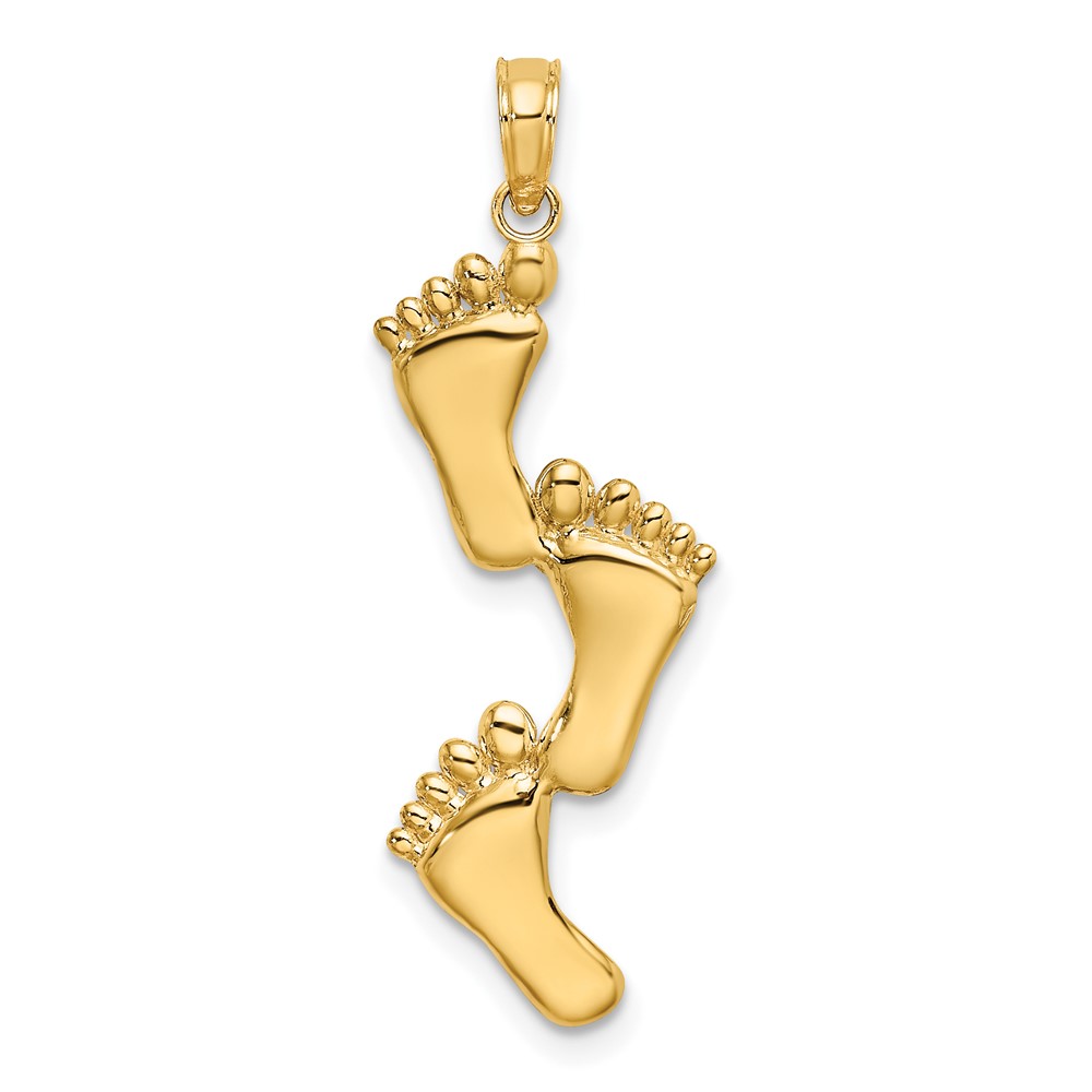 10K7280.jpg 10K Polished Triple Vertical Feet Charm - Image 1