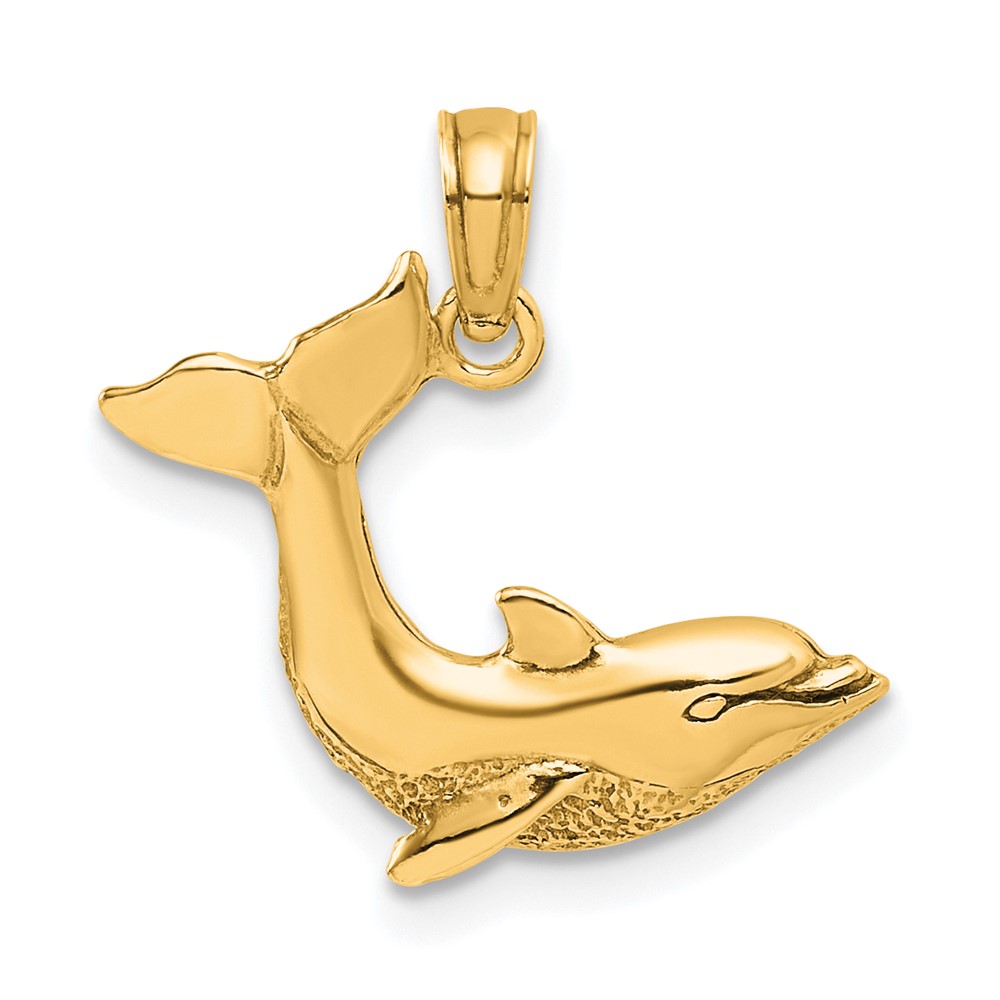 10K7421.jpg 10K Textured Dolphin Jumping Charm - Image 1