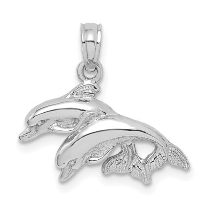 10K White Gold Polished Double Dolphins Jumping Charm