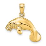 10k 3-D Polished Swimming Manatee Charm