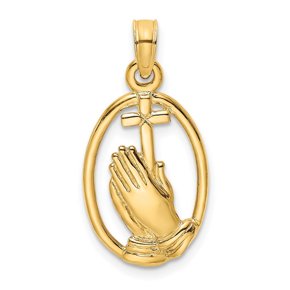 10K8327.jpg 10K Praying Hands and Cross In Oval Charm - Image 1