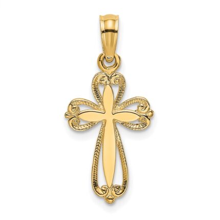 10K Polished and Cut-Out Engraved Cross Charm
