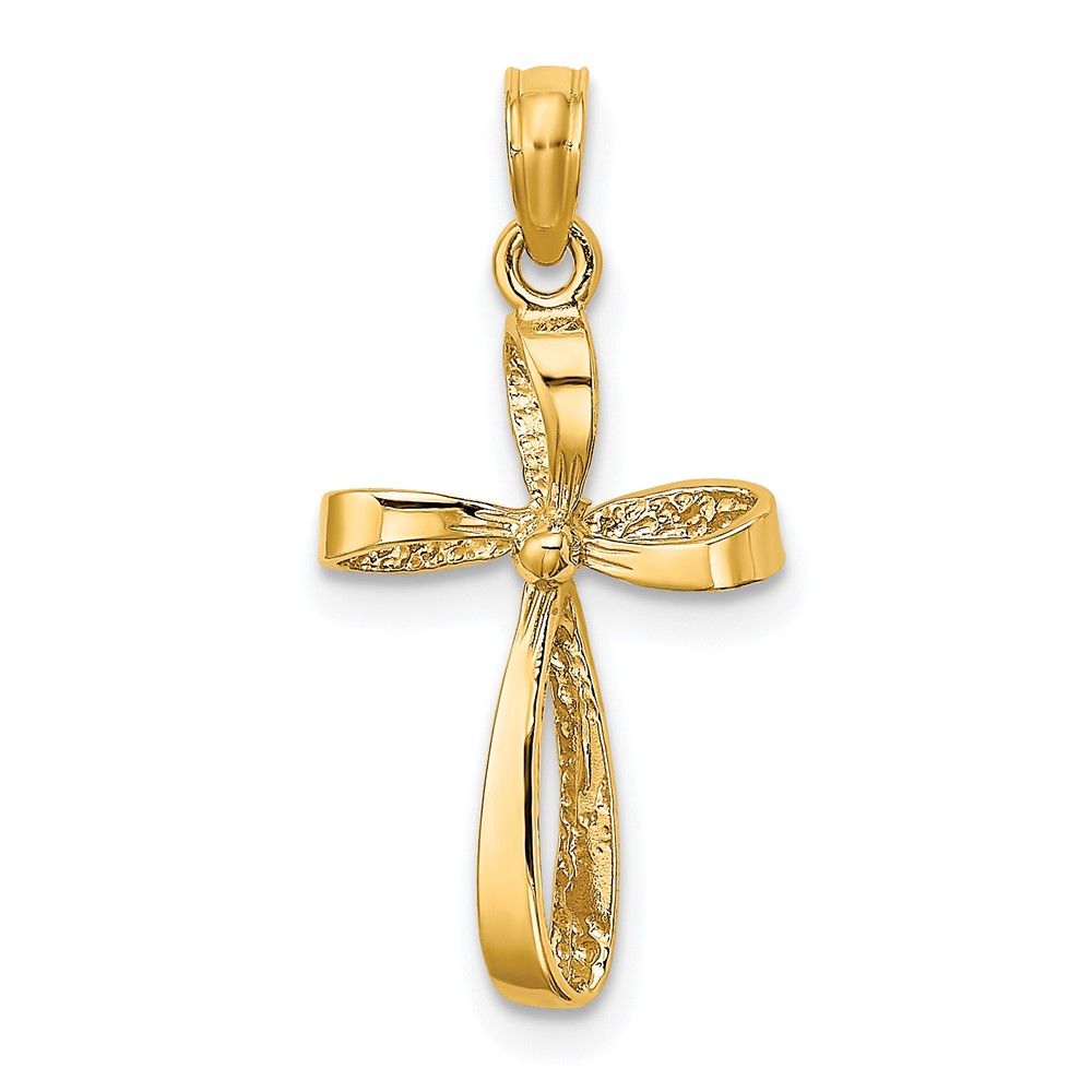 10K8353.jpg 10K 3-D Engraved Polished Twisted Cross Charm - Image 1