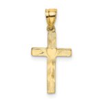 10K Polished and Engraved Cross W/ Heart Center Charm
