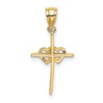 10K Polished Double Hearts On Stick Cross Charm - Image 4