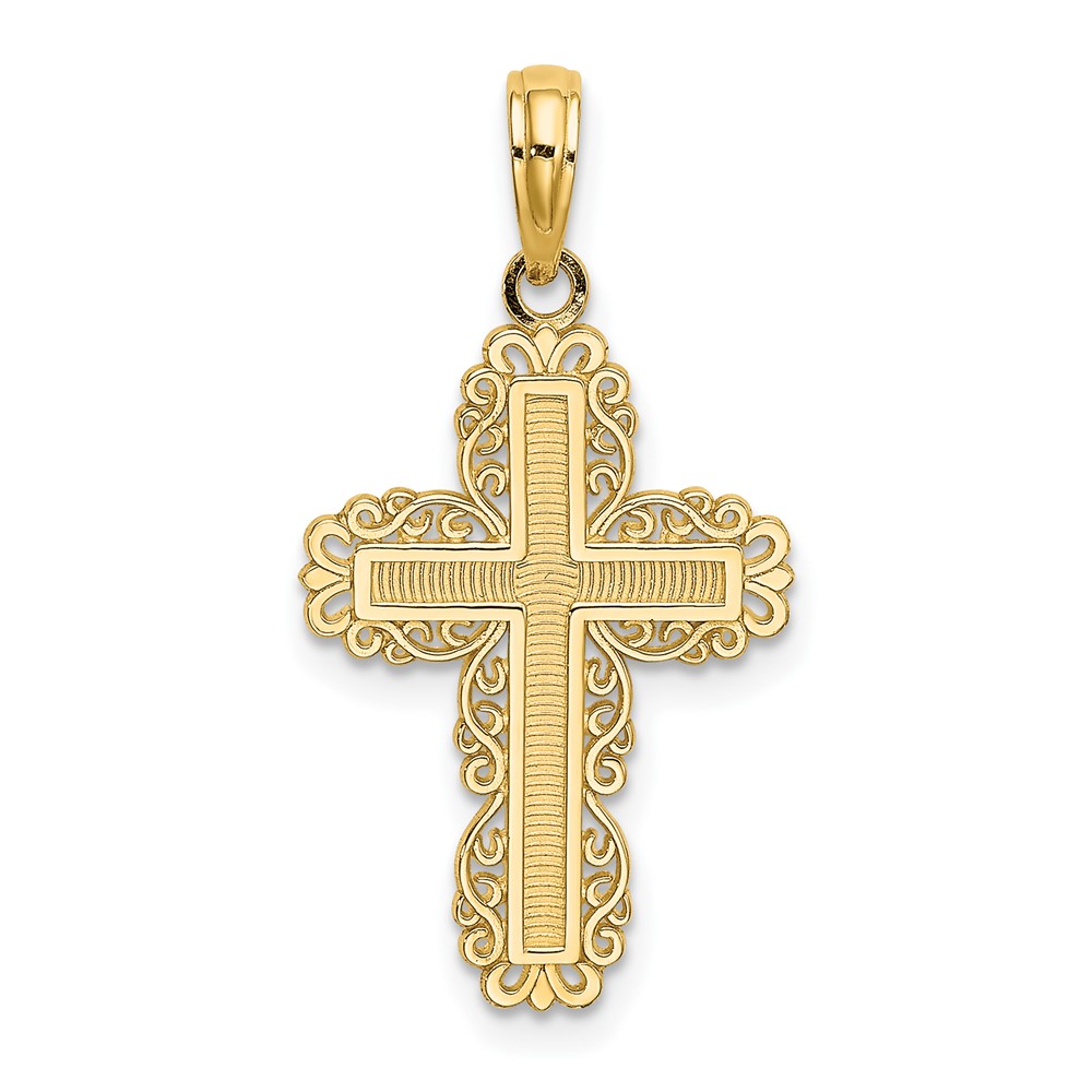 10K8431.jpg 10K Textured w/ Lace Trim Cross Charm - Image 1