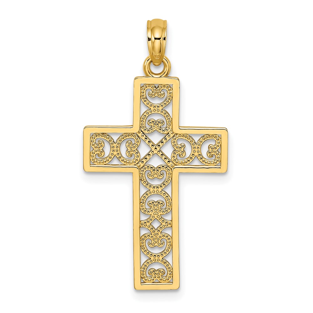 10K8511.jpg 10K Textured Lace Center Cross Charm - Image 1