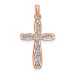 10K Rose w/ White Rhodium Filigree Center Border Cross