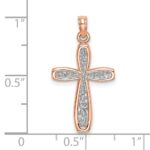 10K Rose w/ White Rhodium Filigree Center Border Cross - Image 3