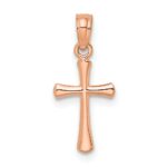 10K Rose Gold Polished Beveled Cross w/ Round tips Charm