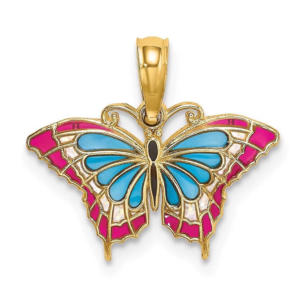 10K8608.jpg 10K Small Enameled Blue and Red Butterfly Charm - Image 1