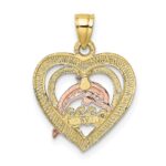 10K Two-tone w/White Rhodium Dolphin In Heart Charm - Image 4