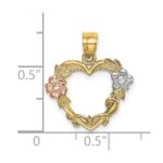10K Two-tone w/White Rhodium Flower In Heart Charm - Image 3