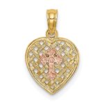 10K Two-Tone Cross on Woven Heart Charm