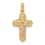 10K Two-Tone Crucifix W/ Lace Trim Charm