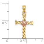 10K Two-Tone Twisted Cross w/ Flower Charm - Image 3