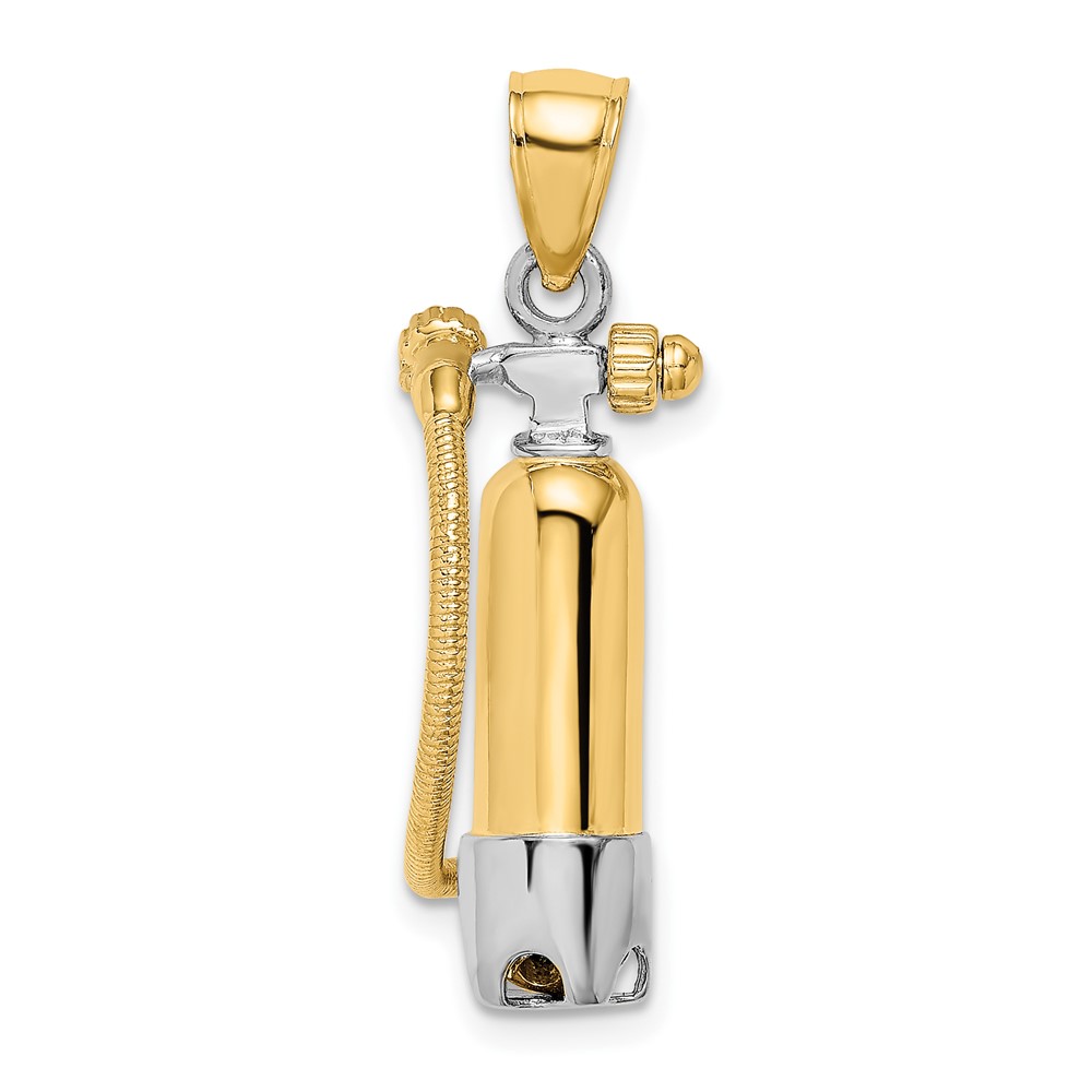 10K9121.jpg 10K w/Rhodium 3-D Single Scuba Tank W/ Hose Charm - Image 1