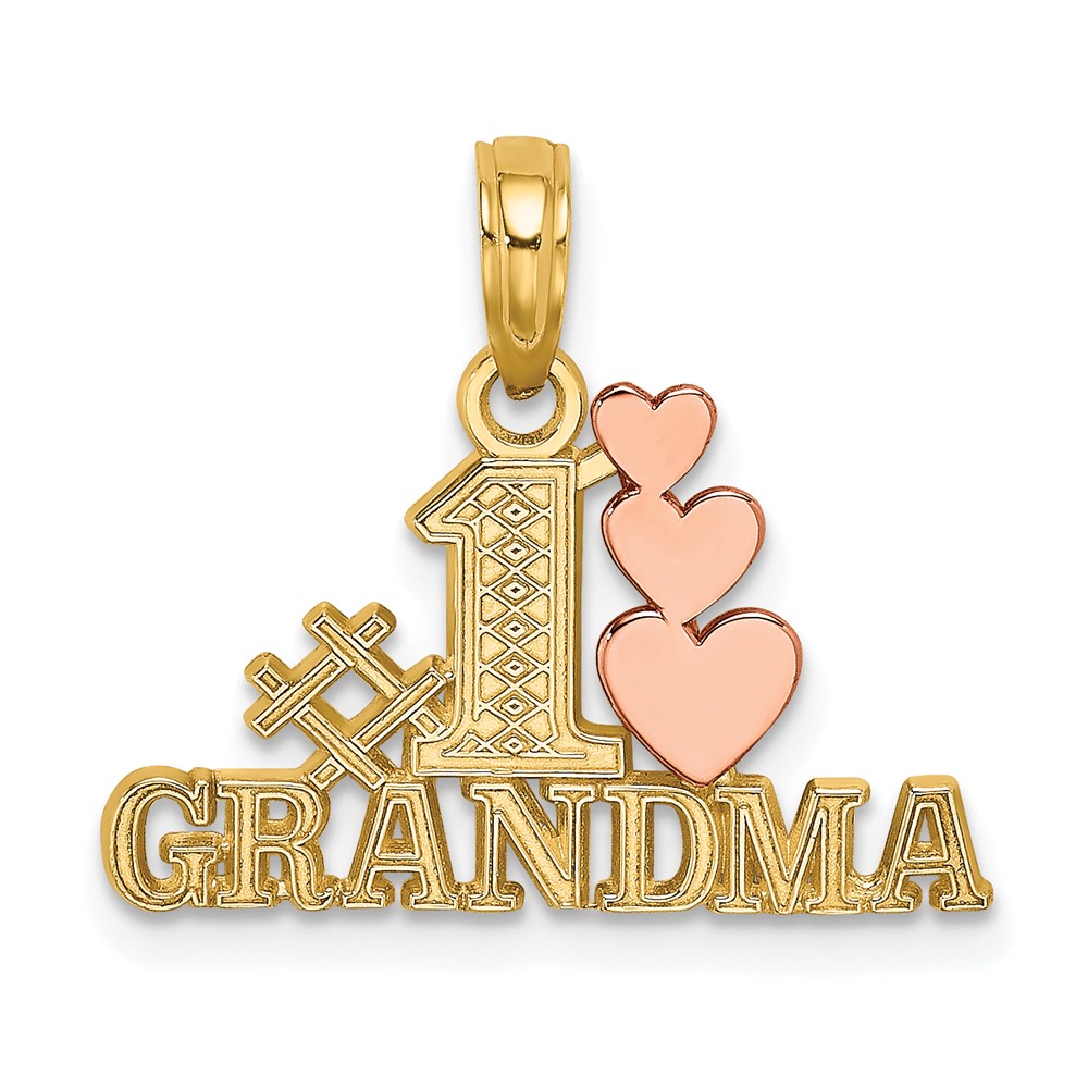 10K9129.jpg 10k Two-Tone #1 GRANDMA w/ Three Hearts Charm - Image 1