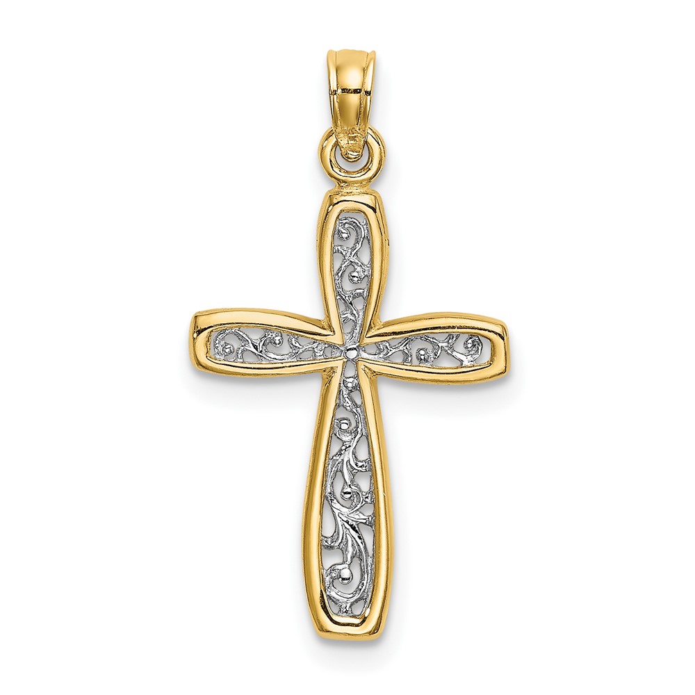 10K9149.jpg 10K W/ Rhodium Filigree Cross Charm - Image 1