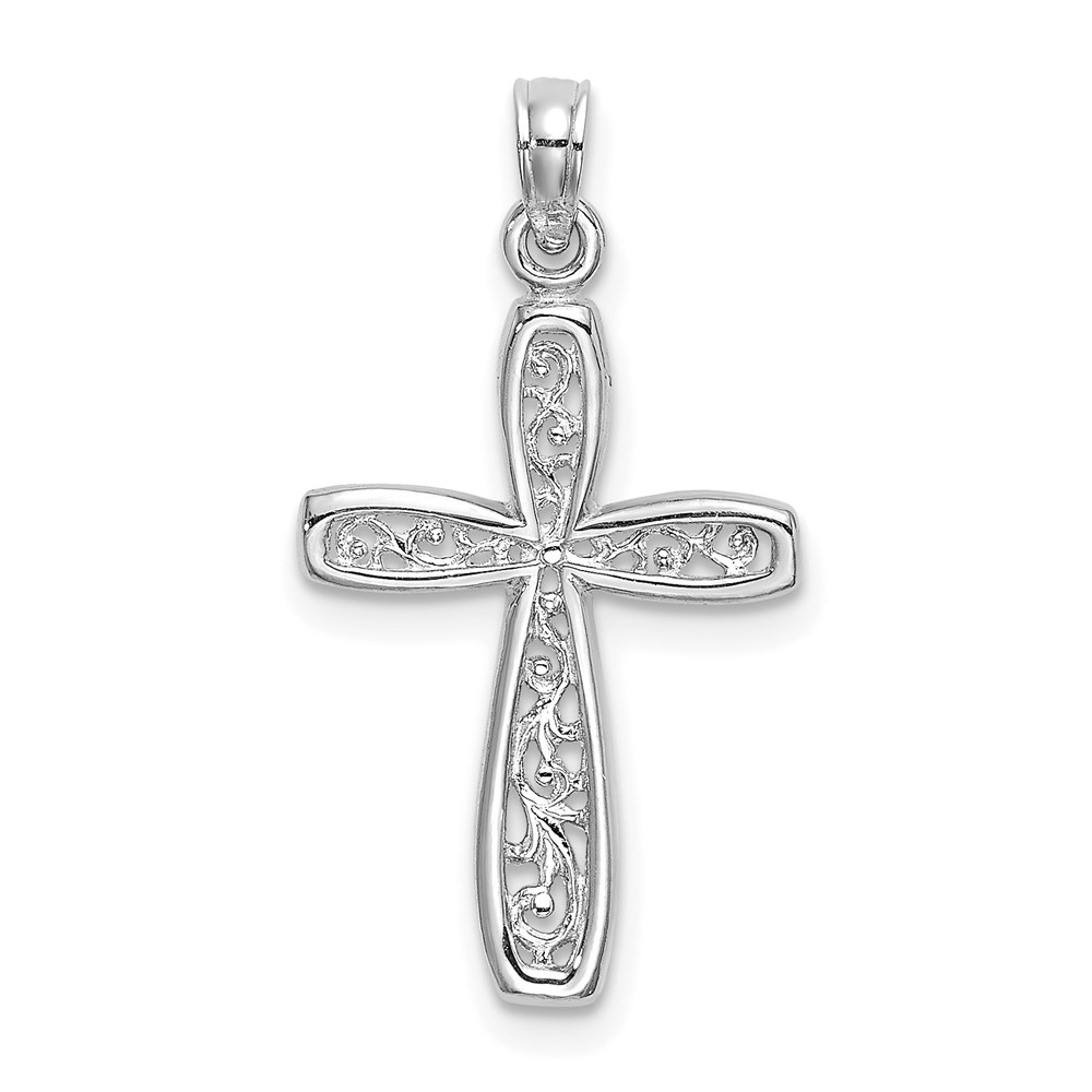10K9149W.jpg 10K White Gold Filigree Cross Charm - Image 1