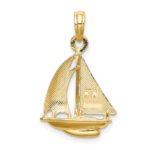10K w/ Rhodium 3-D Polished Sailboat Charm - Image 4