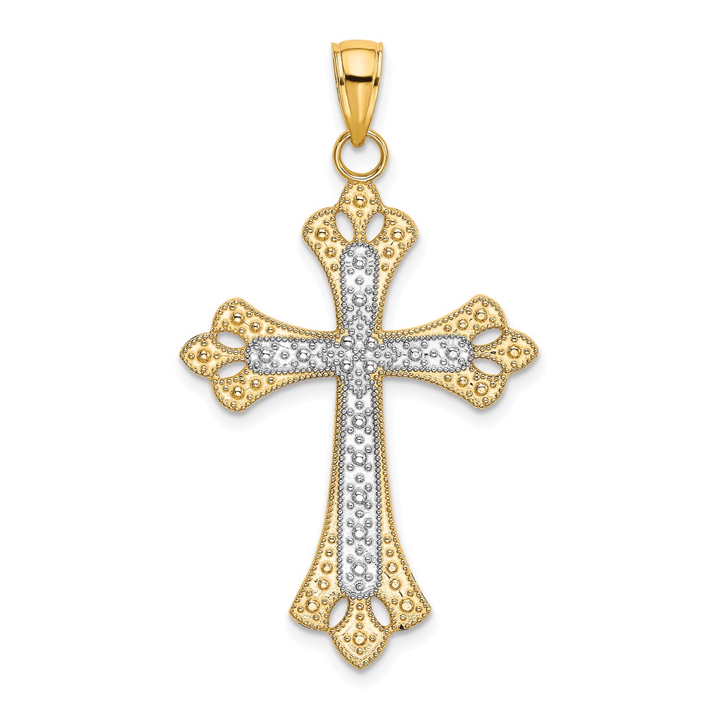 10K9274.jpg 10K W/ Rhodium Scalloped Edges Cross Charm - Image 1