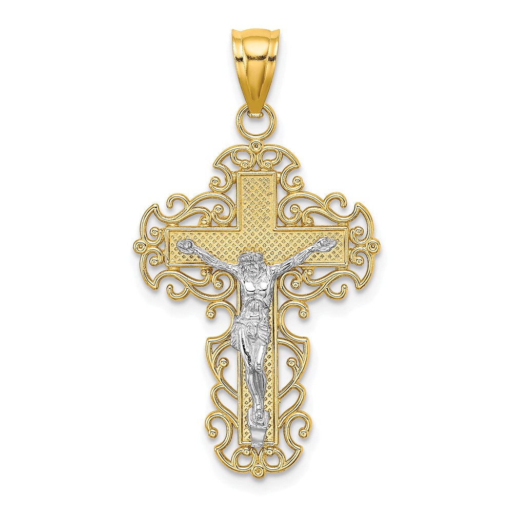 10K9286.jpg 10K Two-Tone w/Lace Trim Crucifix Charm - Image 1