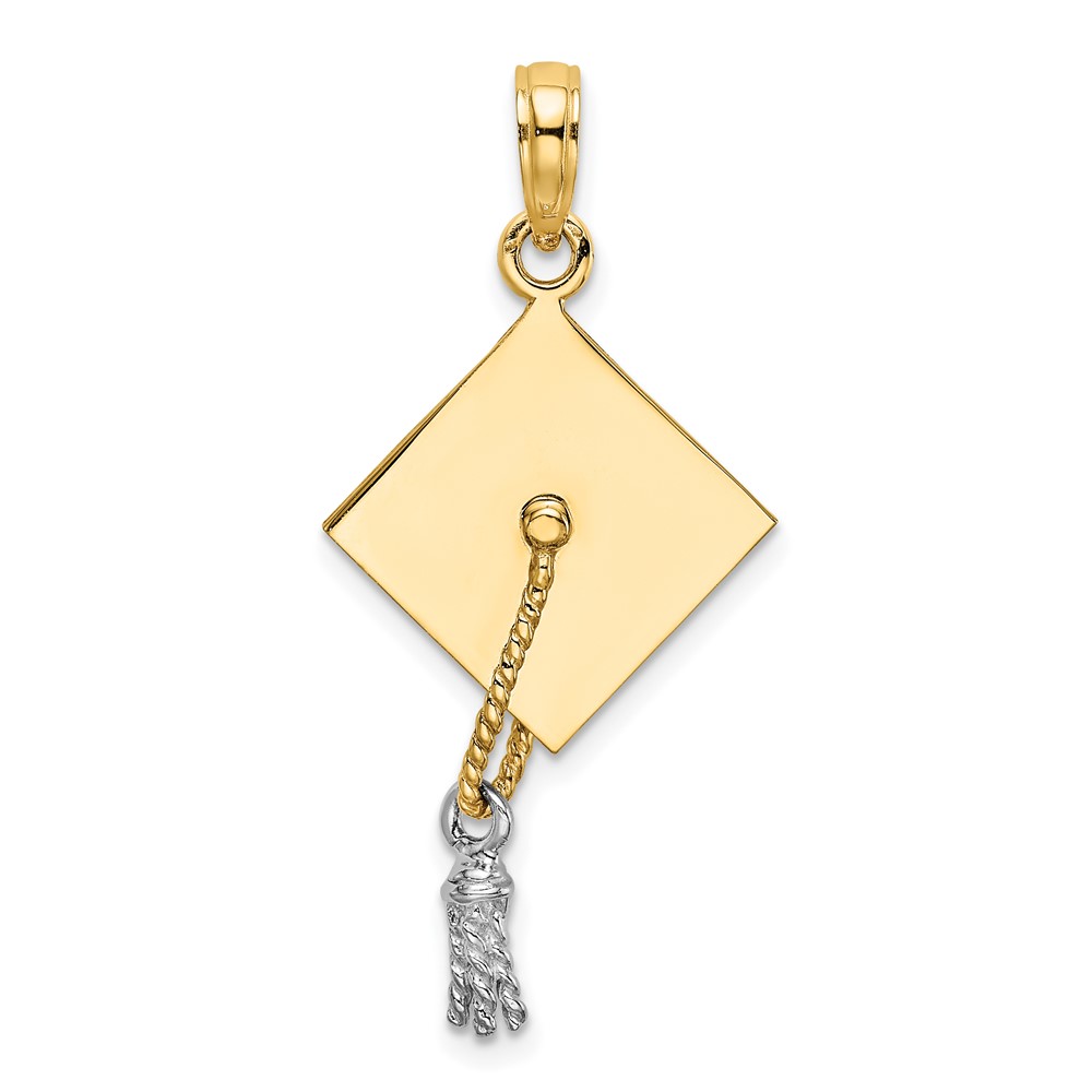 10K9312.jpg 10k w/Rhodium 3-D Graduation Cap Moveable Tassle Charm - Image 1