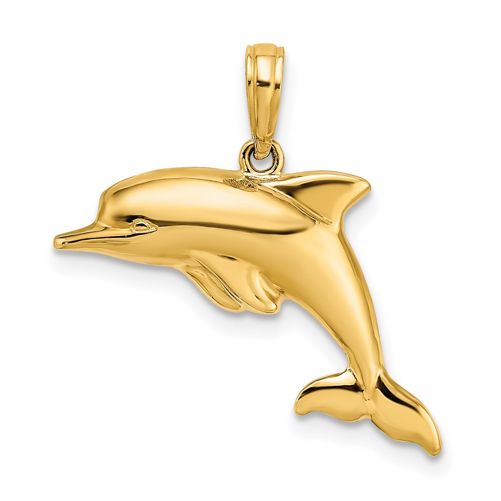10K9322.jpg 10k w/Rhodium 3-D Reversible Puffed Dolphin Charm - Image 1