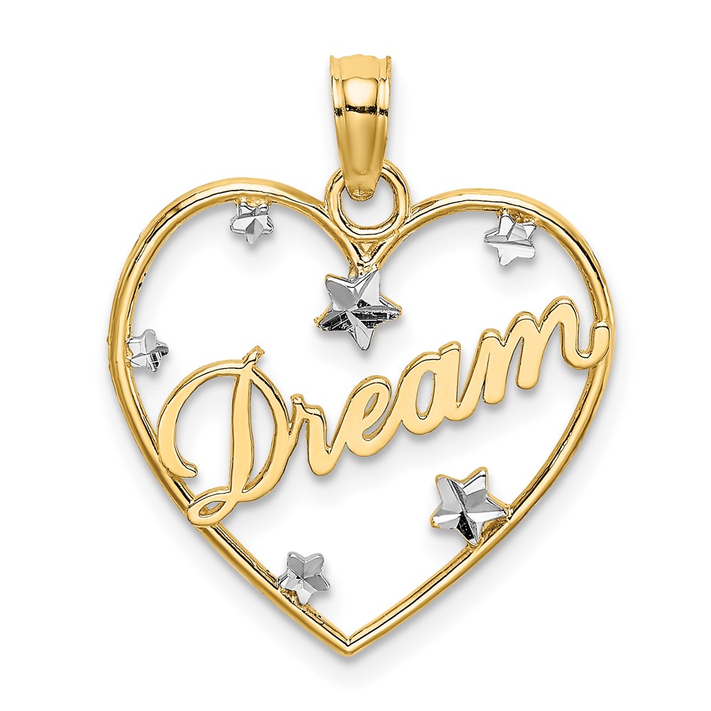 10K9396.jpg 10Kw/Rhodium DREAM In Heart w/ D/C Star Accents Charm - Image 1