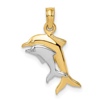 10K w/ Rhodium 2-D Polished Dolphins Charm