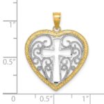 10K W/ RhodiumCut-Out Beaded Filigree Heart W/ Cross Charm - Image 4