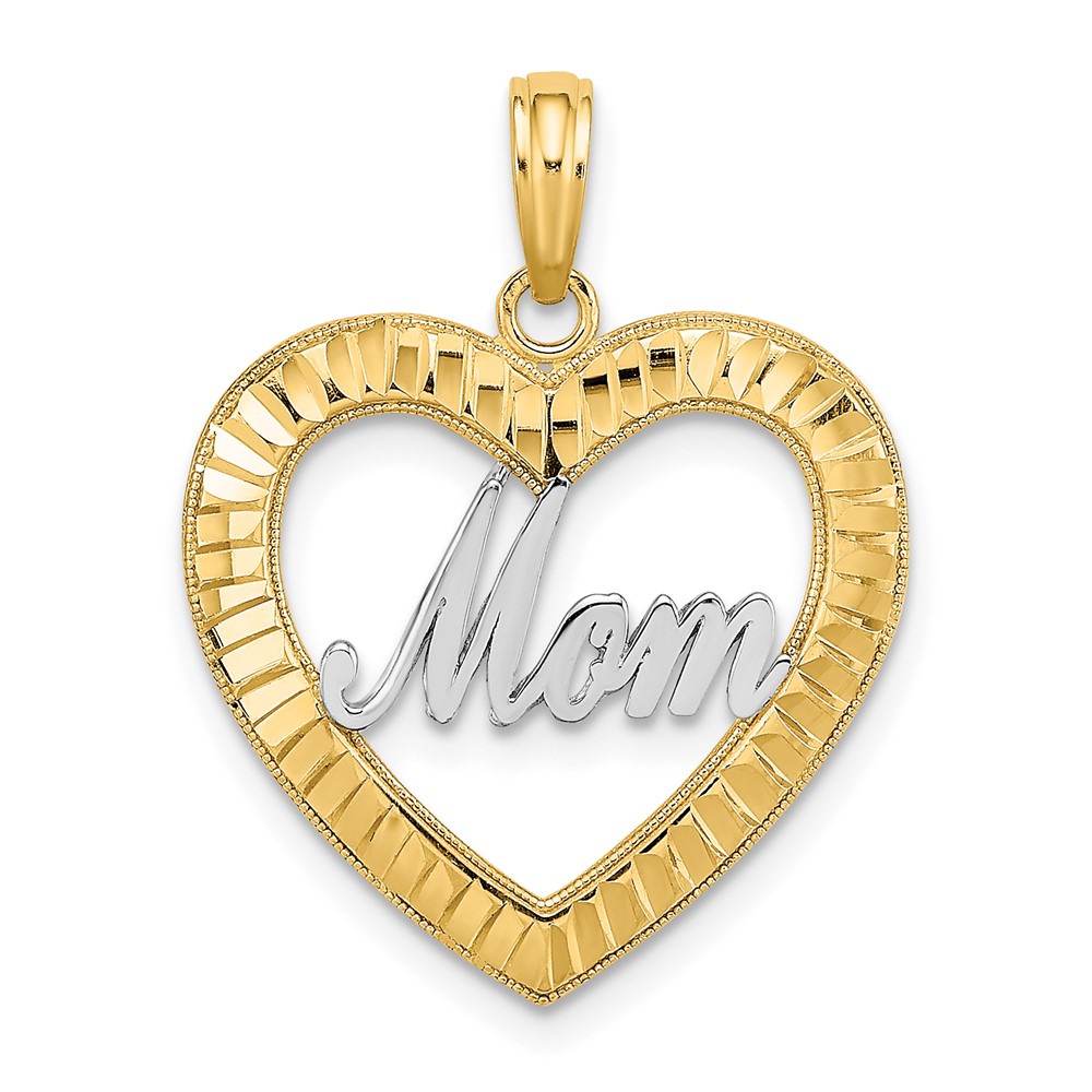 10K9416.jpg 10K W/ Rhodium D/C Heart Frame MOM Charm - Image 1
